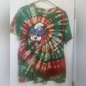 The Smurfs Peyo 2021 Psychedelic Tie Dye T-Shirt MAGIC ? Mushrooms Size Large